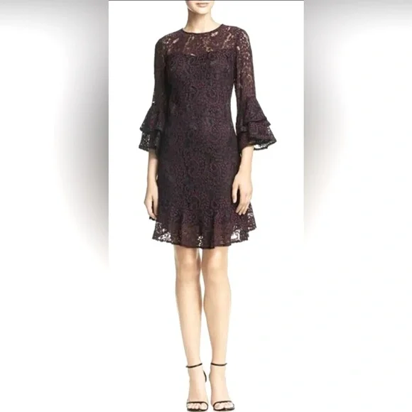 Eliza J Womens Lace Ruffled Cocktail Dress, Eggplant Eliza J Womens Lace Ruffled Cocktail Dress, Eggplant